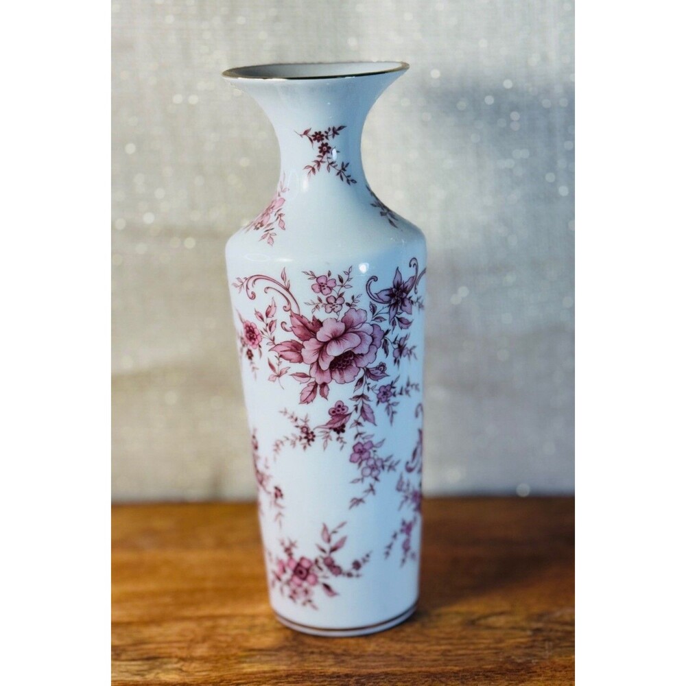 Vintage Jaeger & Co. Vase PMR Bavaria PINK Flowers With Gold Accents Germany 8"